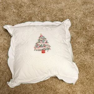 Festive White Holiday Pillow with Christmas Tree Design